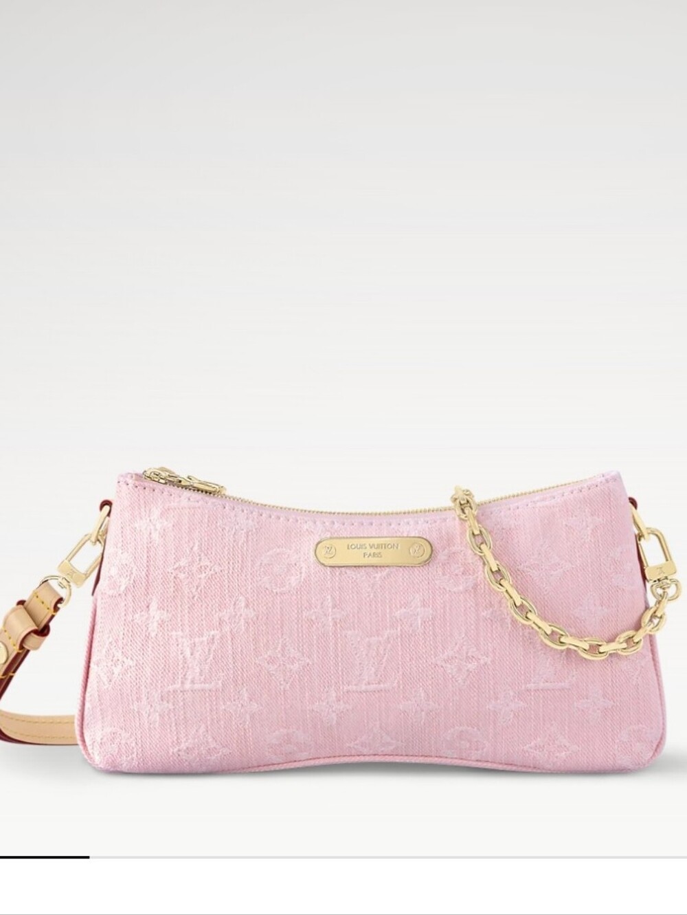 Cotton Soft  Pink Denim Pochet LVI Clutch w Gold-Tone Chain